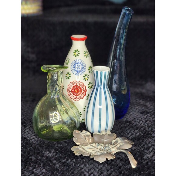 Unmarked Other - Eclectic Vase & Dish Set – Art Glass, Ceramic, Swedish Glass, Silverplate